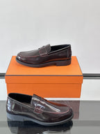 Hermès - Ancora Loafers in Burgundy Glazed Calfskin with Tonal H Detail