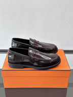 Hermès - Ancora Loafers in Burgundy Glazed Calfskin with Tonal H Detail