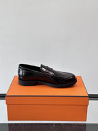 Hermès - Ancora Loafers in Burgundy Glazed Calfskin with Tonal H Detail