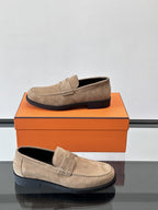 Hermès - Ancora Loafers in Beige Suede with Tonal H Cut-Out Detail