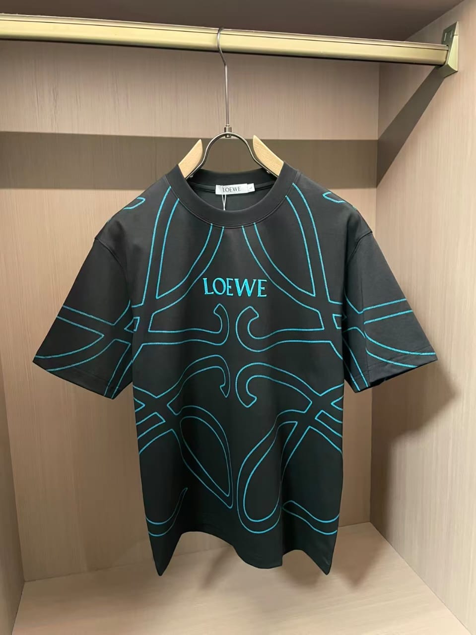 Loewe - Anagram Contrast-Stitch T-Shirt in Black and Turquoise