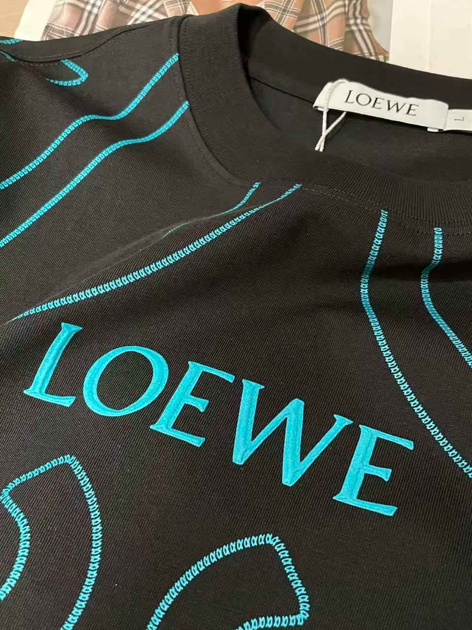 Loewe - Anagram Contrast-Stitch T-Shirt in Black and Turquoise