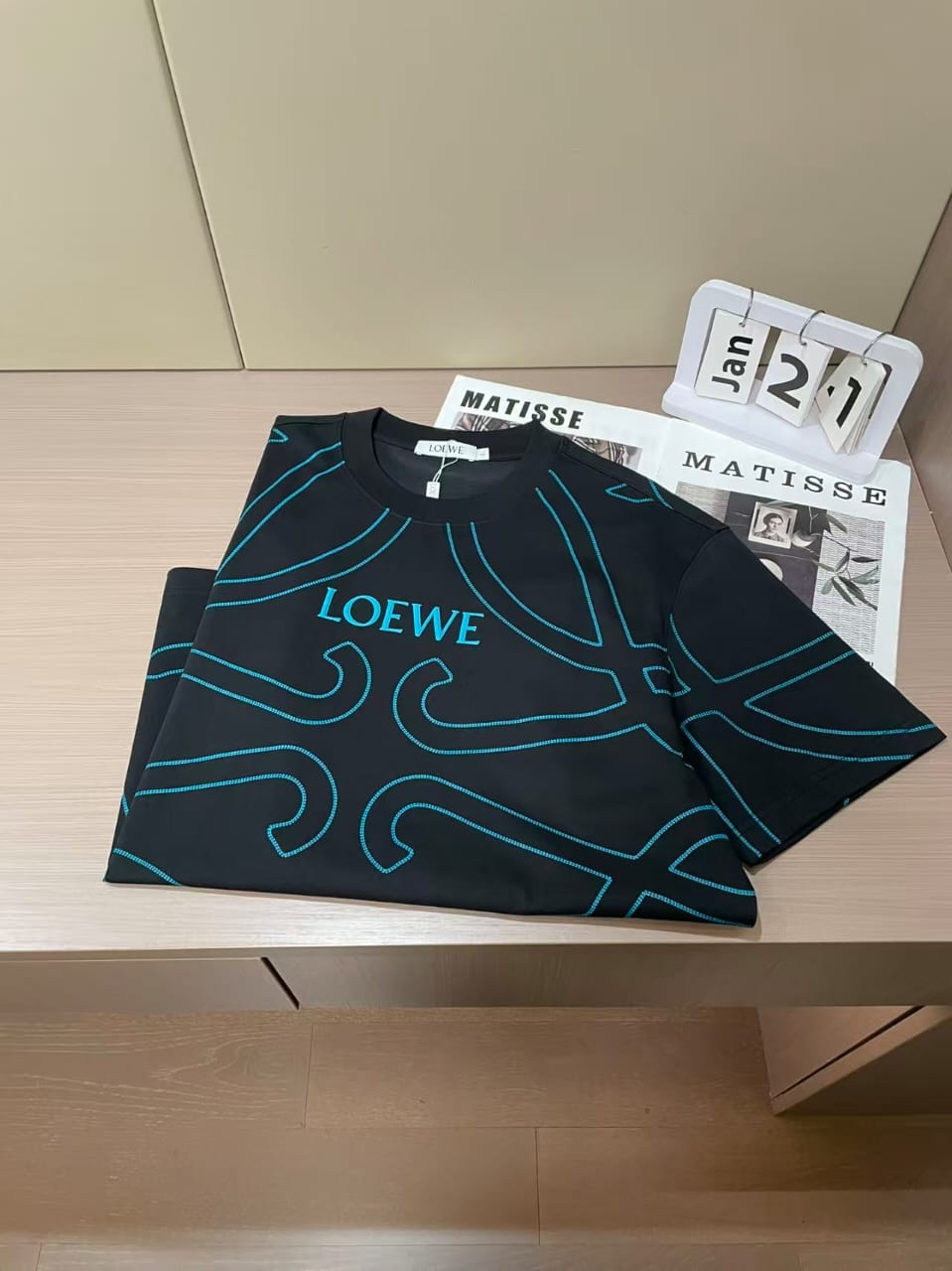 Loewe - Anagram Contrast-Stitch T-Shirt in Black and Turquoise