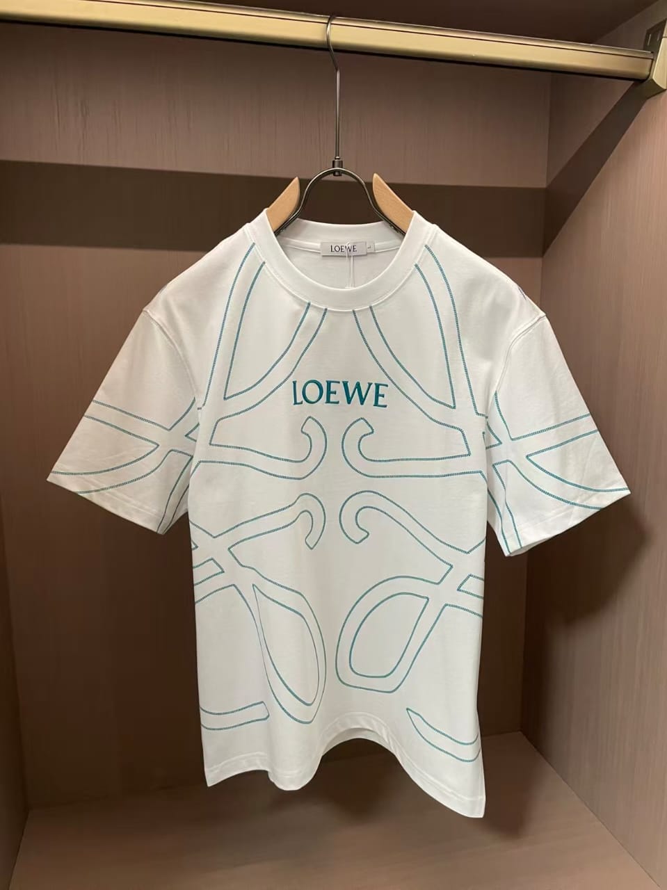 Loewe - Anagram Contrast-Stitch T-Shirt in White and Turquoise