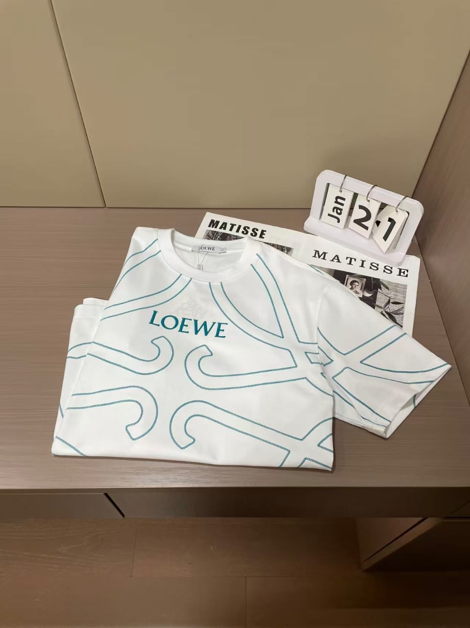Loewe - Anagram Contrast-Stitch T-Shirt in White and Turquoise