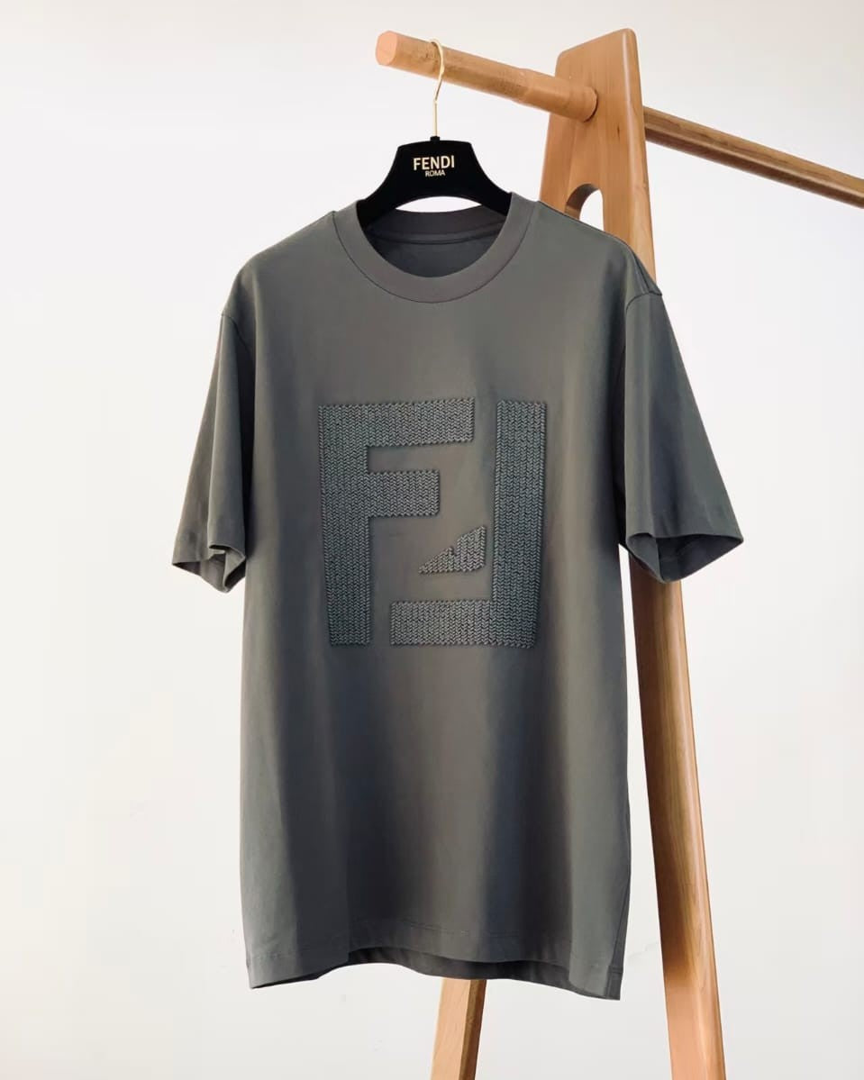 Fendi - FF Embossed Knit-Patch T-Shirt in Charcoal Grey