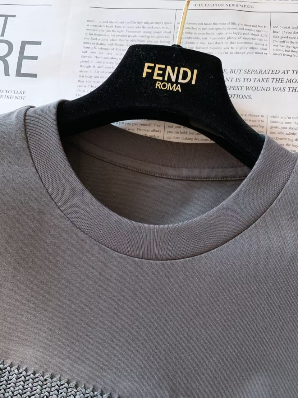 Fendi - FF Embossed Knit-Patch T-Shirt in Charcoal Grey