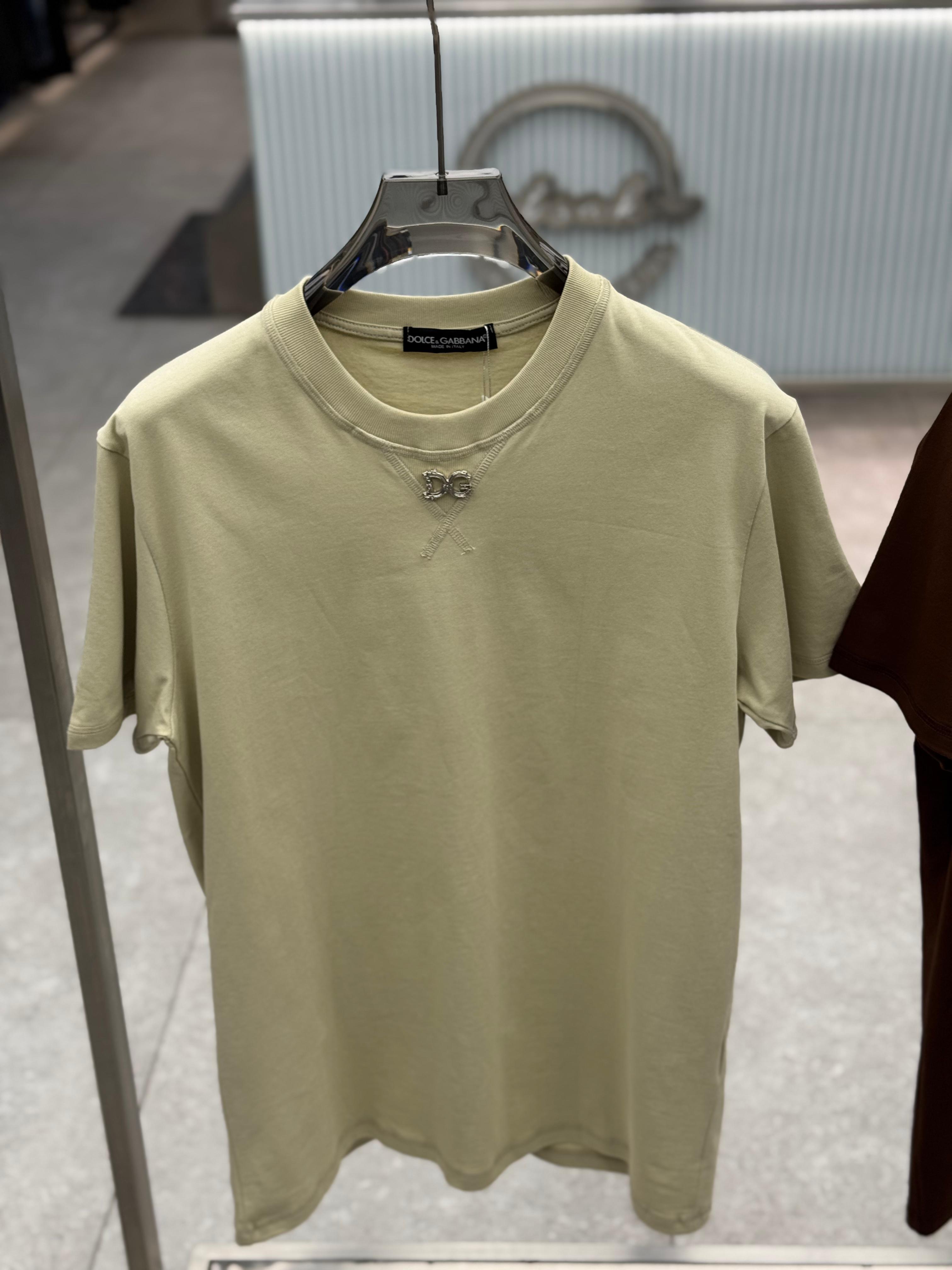 Dolce & Gabbana - Relaxed-Fit Cotton T-Shirt in Sage Green with Crystal DG Logo