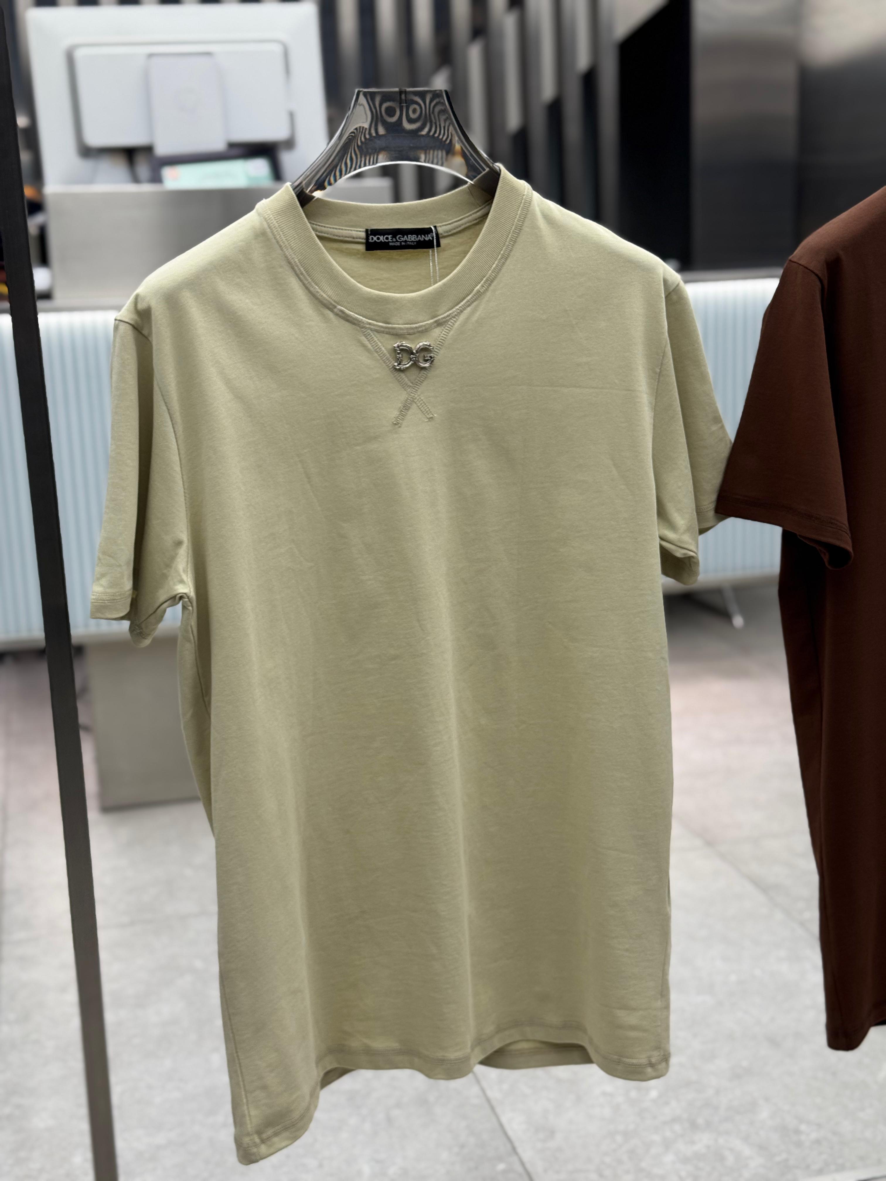 Dolce & Gabbana - Relaxed-Fit Cotton T-Shirt in Sage Green with Crystal DG Logo