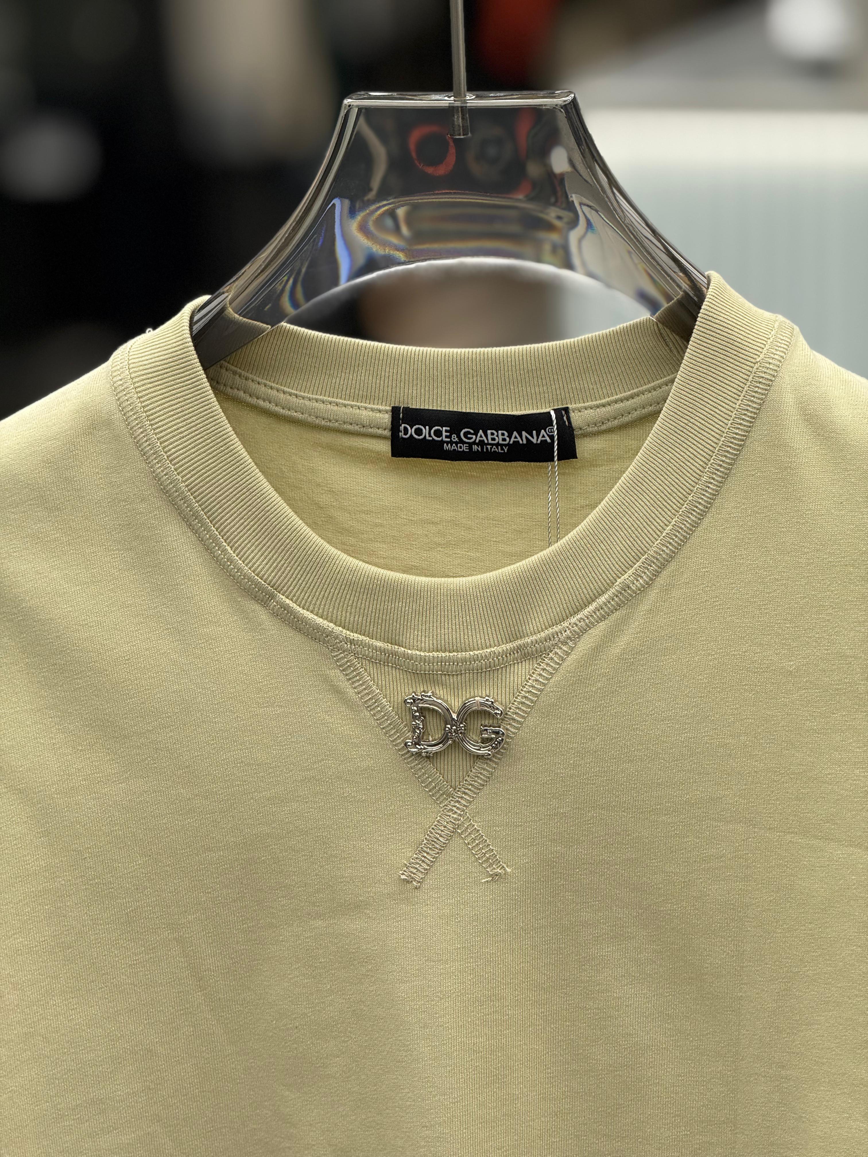 Dolce & Gabbana - Relaxed-Fit Cotton T-Shirt in Sage Green with Crystal DG Logo