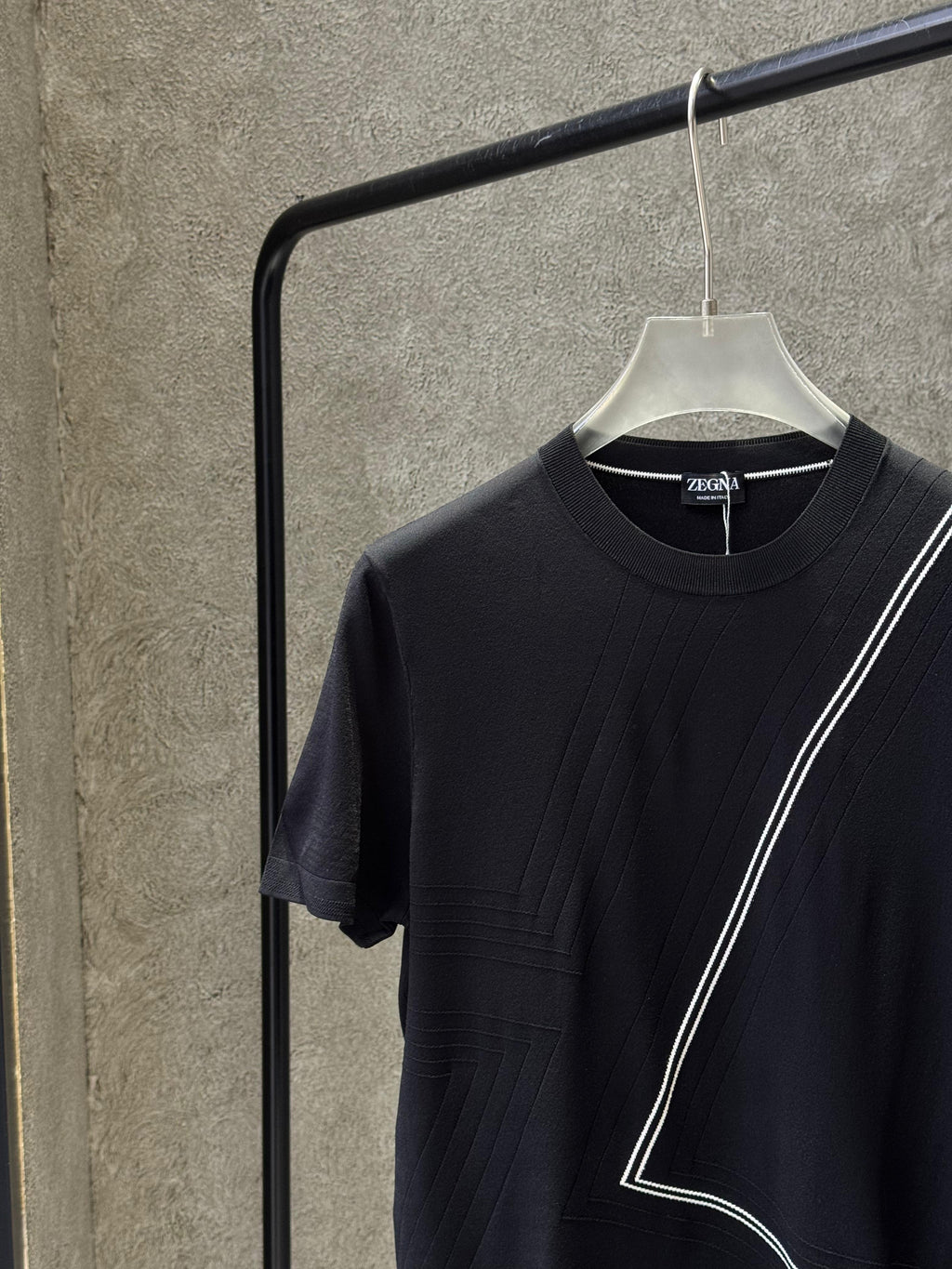 Zegna - Oasi Cashmere-Cotton Knit T-Shirt in Black with Geometric Intarsia Detail