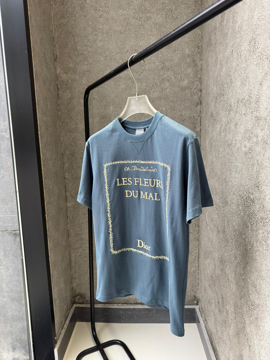 Dior - "Les Fleurs du Mal" Graphic T-Shirt in Slate Blue Vintage-Wash Cotton
