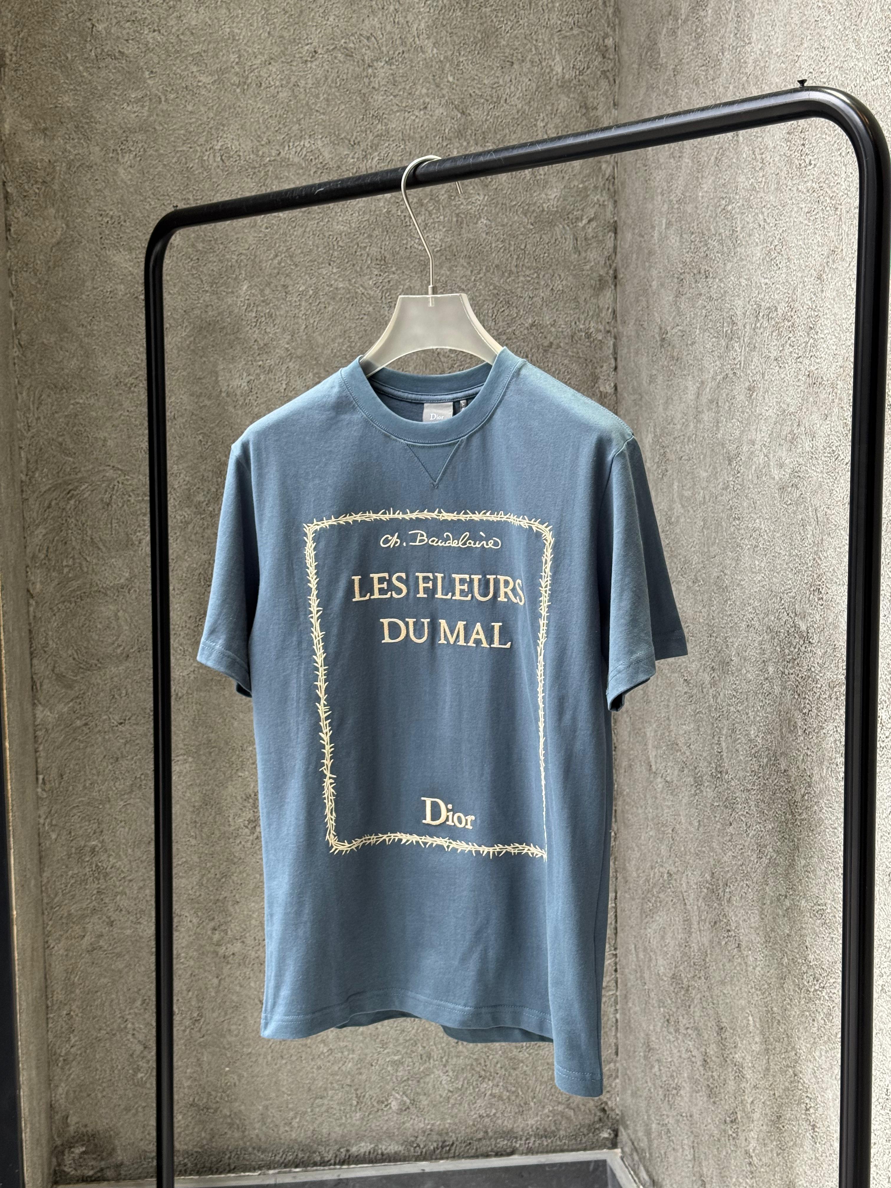 Dior - "Les Fleurs du Mal" Graphic T-Shirt in Slate Blue Vintage-Wash Cotton