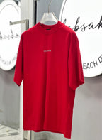 Balenciaga - Medium Fit Logo T-Shirt in Crimson Red with Distressed Edges