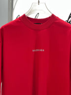 Balenciaga - Medium Fit Logo T-Shirt in Crimson Red with Distressed Edges