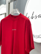 Balenciaga - Medium Fit Logo T-Shirt in Crimson Red with Distressed Edges