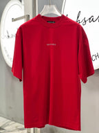 Balenciaga - Medium Fit Logo T-Shirt in Crimson Red with Distressed Edges