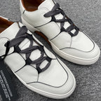 Zegna - Triple Stitch™ Low-Top Sneakers in White Grained Calfskin with Grey Accents