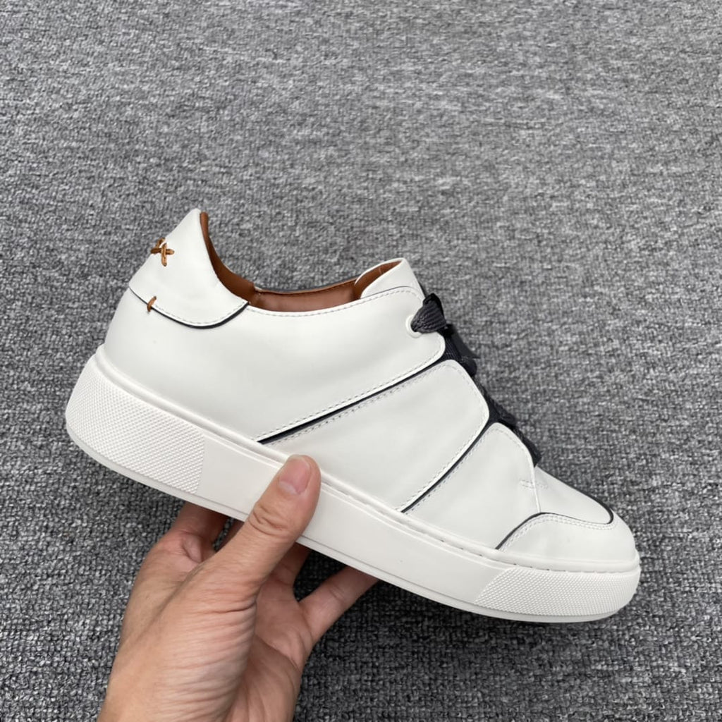 Zegna - Triple Stitch™ Low-Top Sneakers in White Grained Calfskin with Grey Accents
