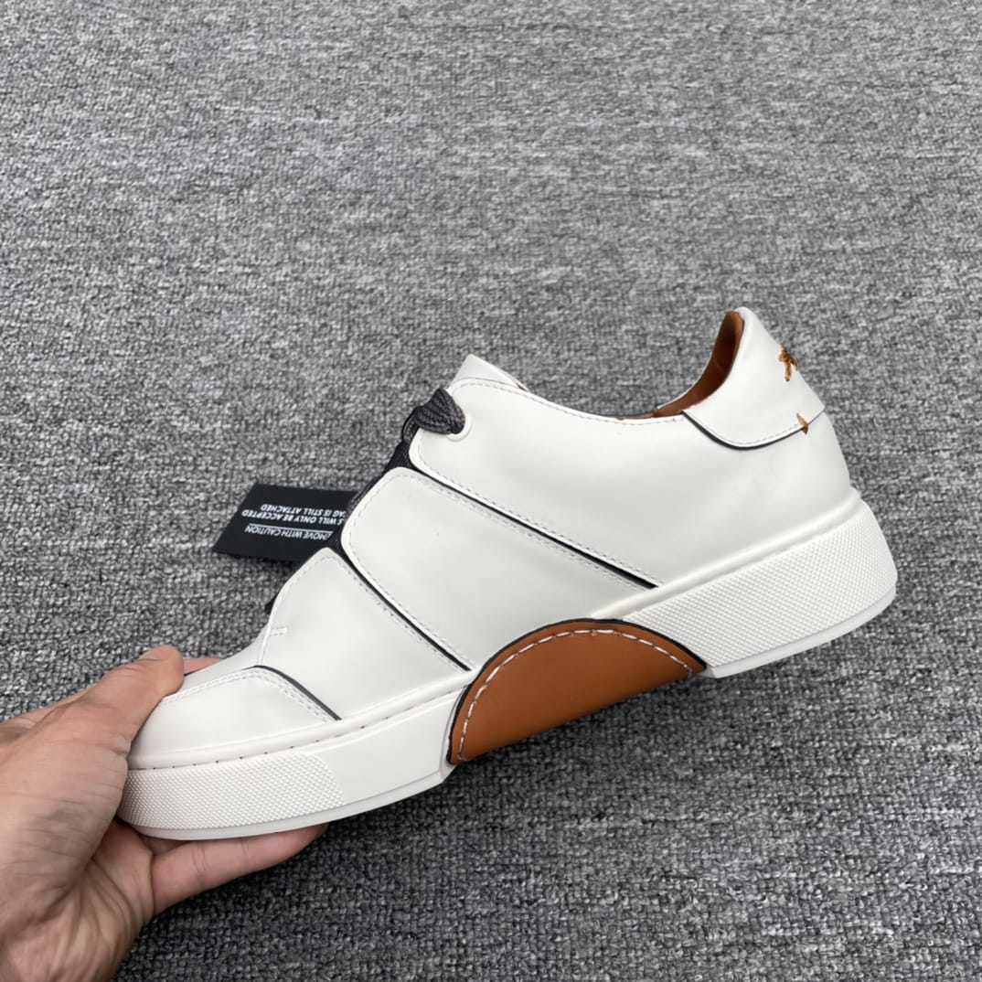 Zegna - Triple Stitch™ Low-Top Sneakers in White Grained Calfskin with Grey Accents
