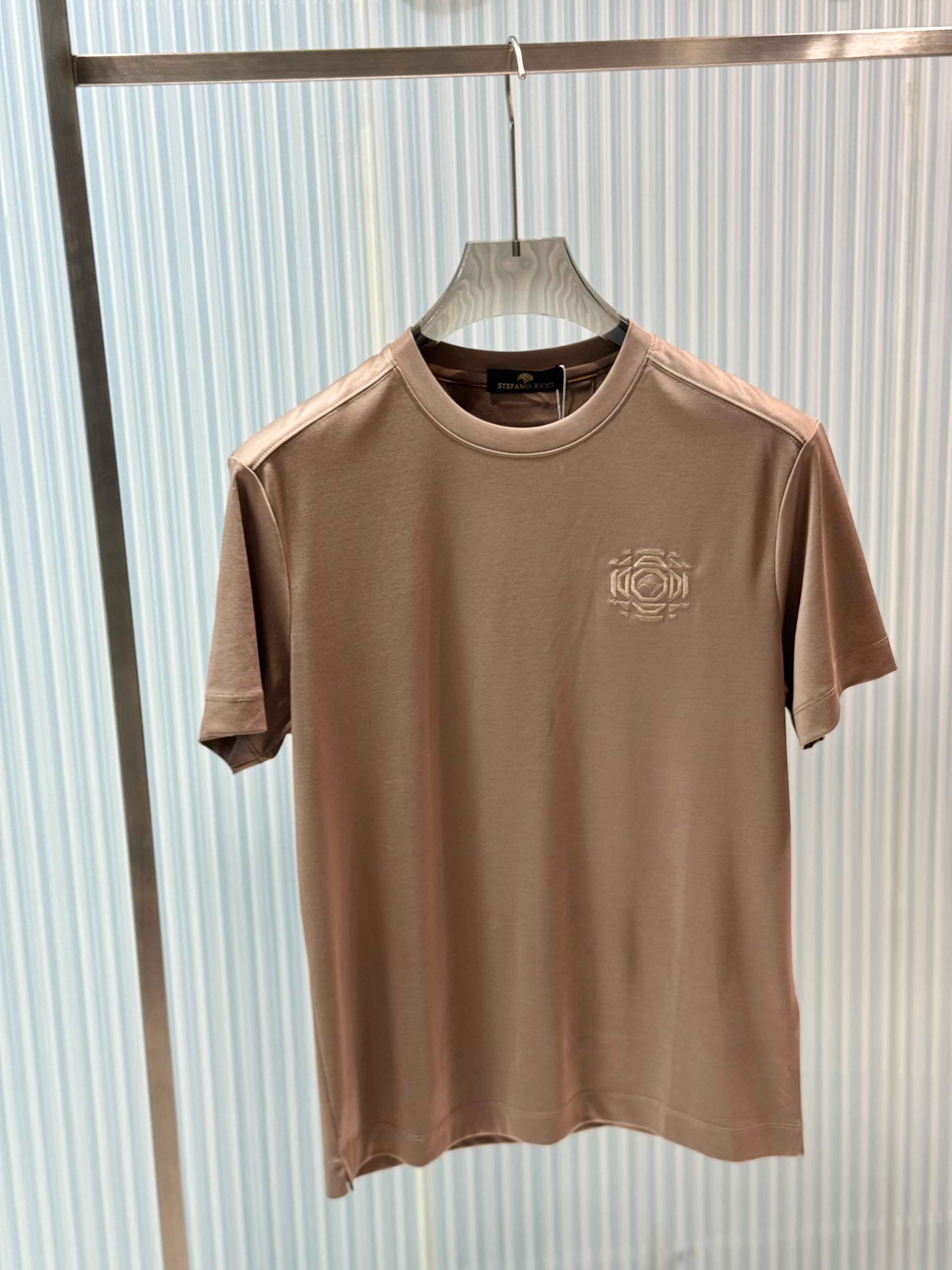 Stefano Ricci - Silk-Cotton T-Shirt in Taupe with Embroidered Octagon Logo