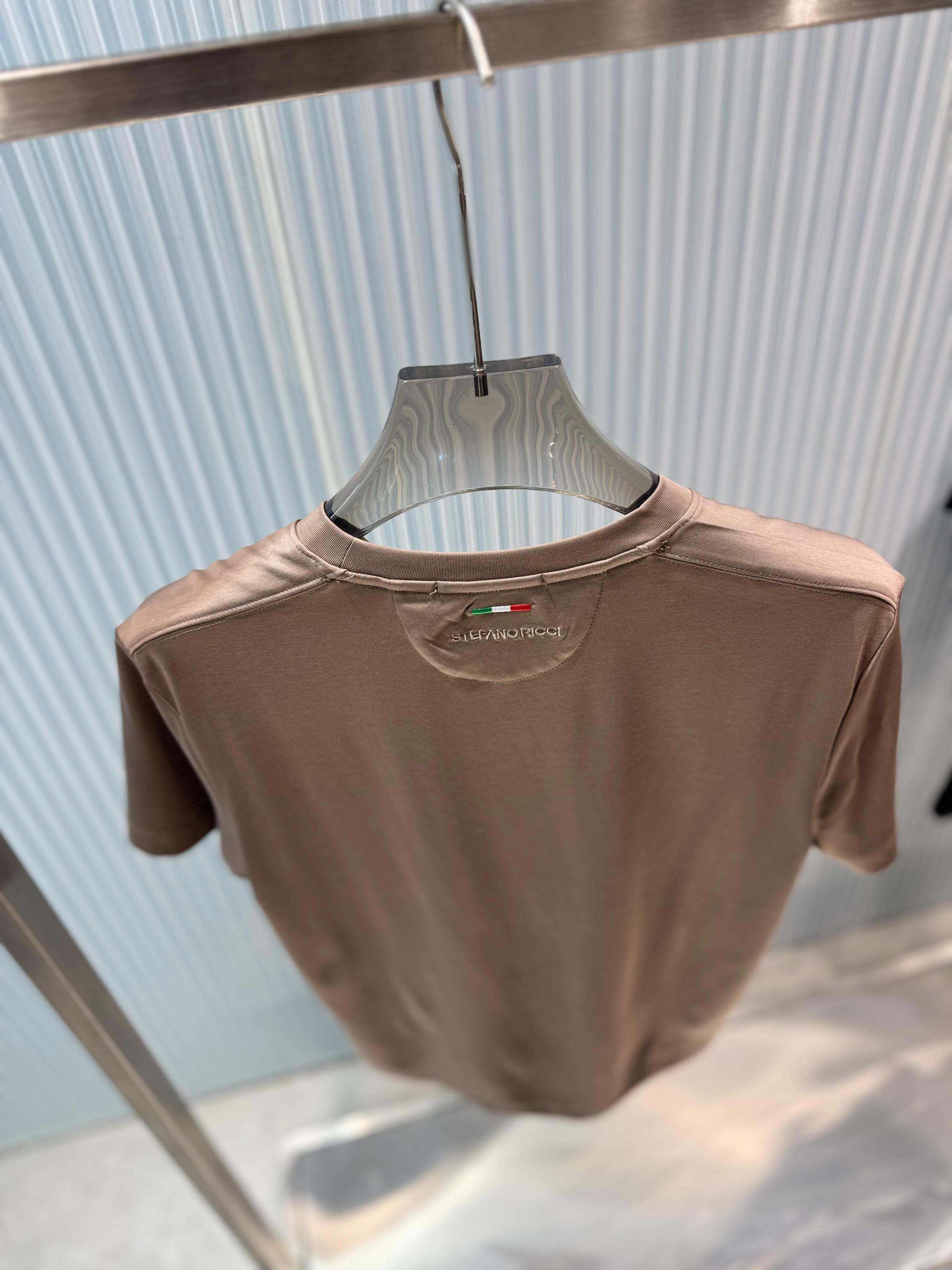 Stefano Ricci - Silk-Cotton T-Shirt in Taupe with Embroidered Octagon Logo