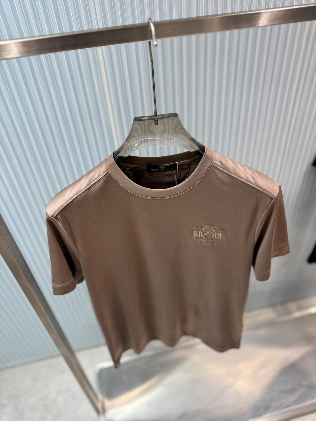 Stefano Ricci - Silk-Cotton T-Shirt in Taupe with Embroidered Octagon Logo