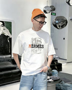 Hermès - "Optimiste" Graphic T-Shirt in White with Technical Horsebit Print