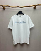 Christian Dior - Couture T-Shirt in White Cotton with Slate Blue Embroidery