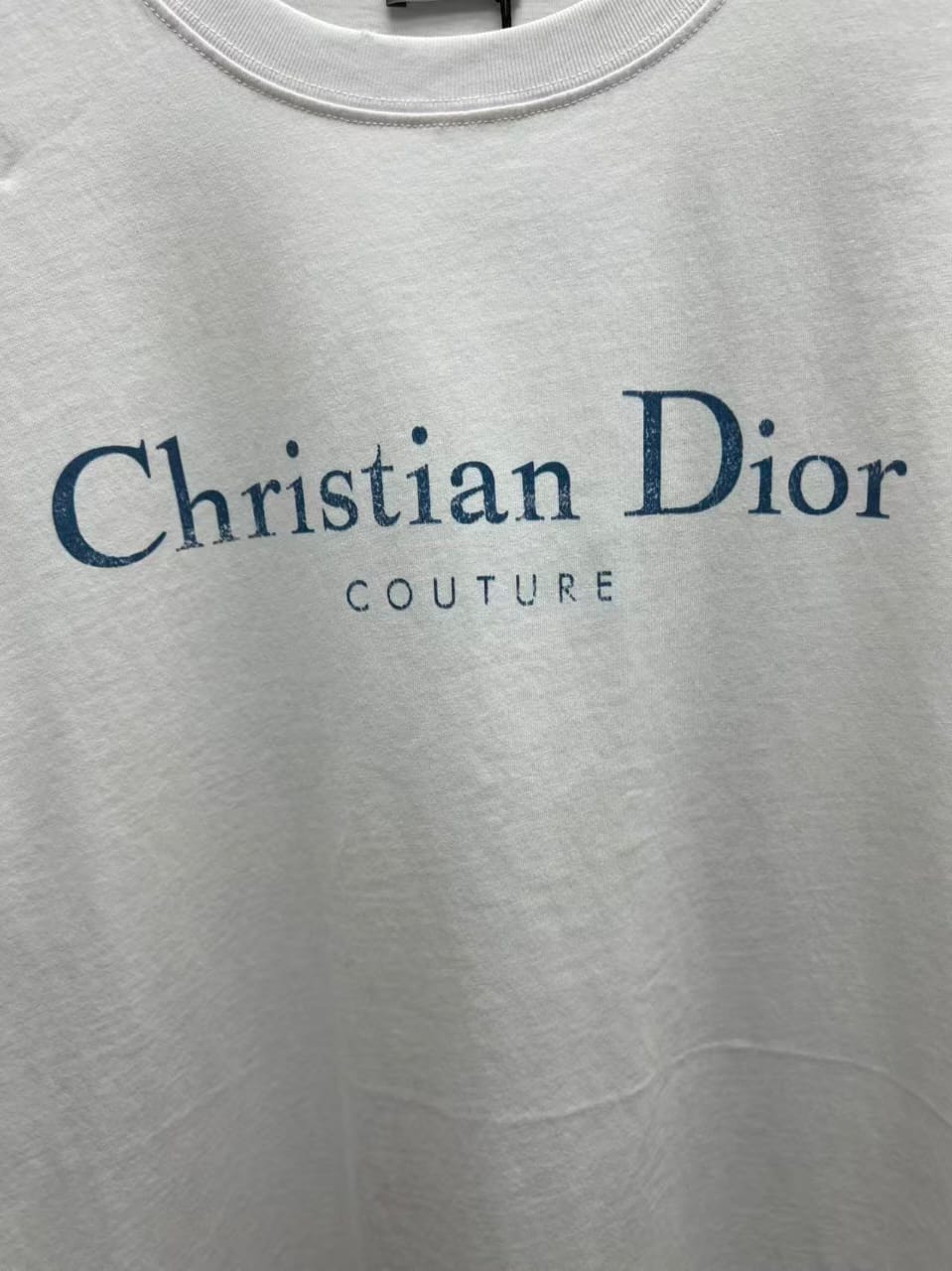 Christian Dior - Couture T-Shirt in White Cotton with Slate Blue Embroidery