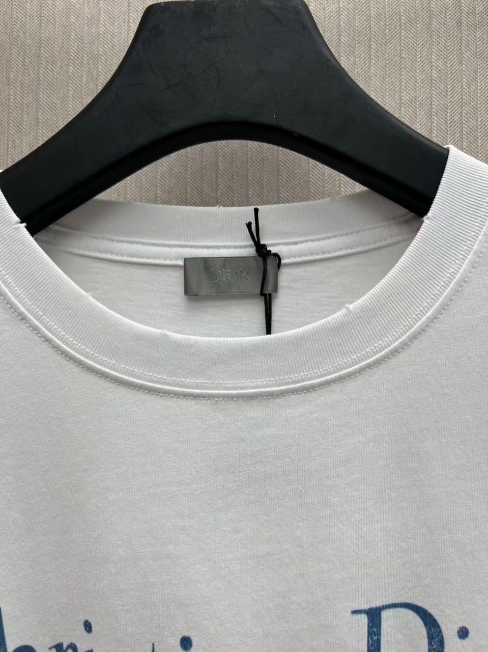 Christian Dior - Couture T-Shirt in White Cotton with Slate Blue Embroidery
