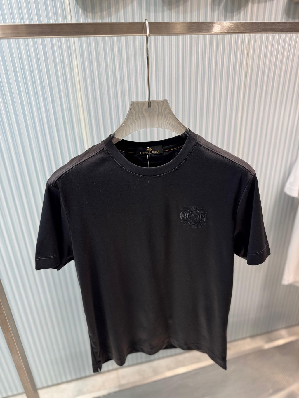 Stefano Ricci - Silk-Cotton T-Shirt in Midnight Black with Embroidered Octagon Logo