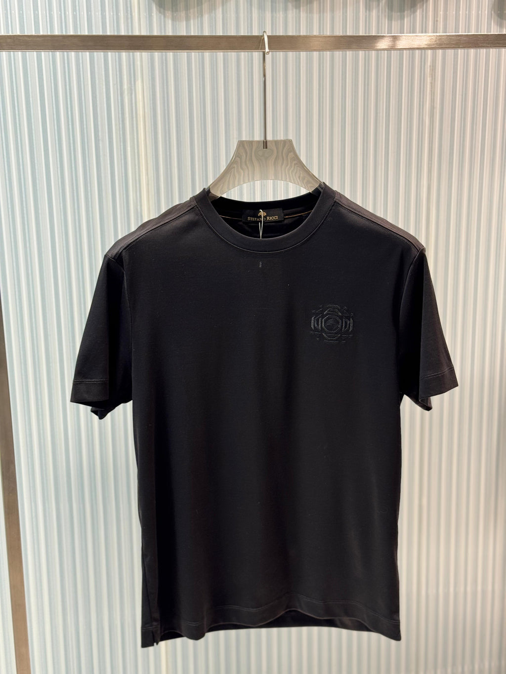 Stefano Ricci - Silk-Cotton T-Shirt in Midnight Black with Embroidered Octagon Logo