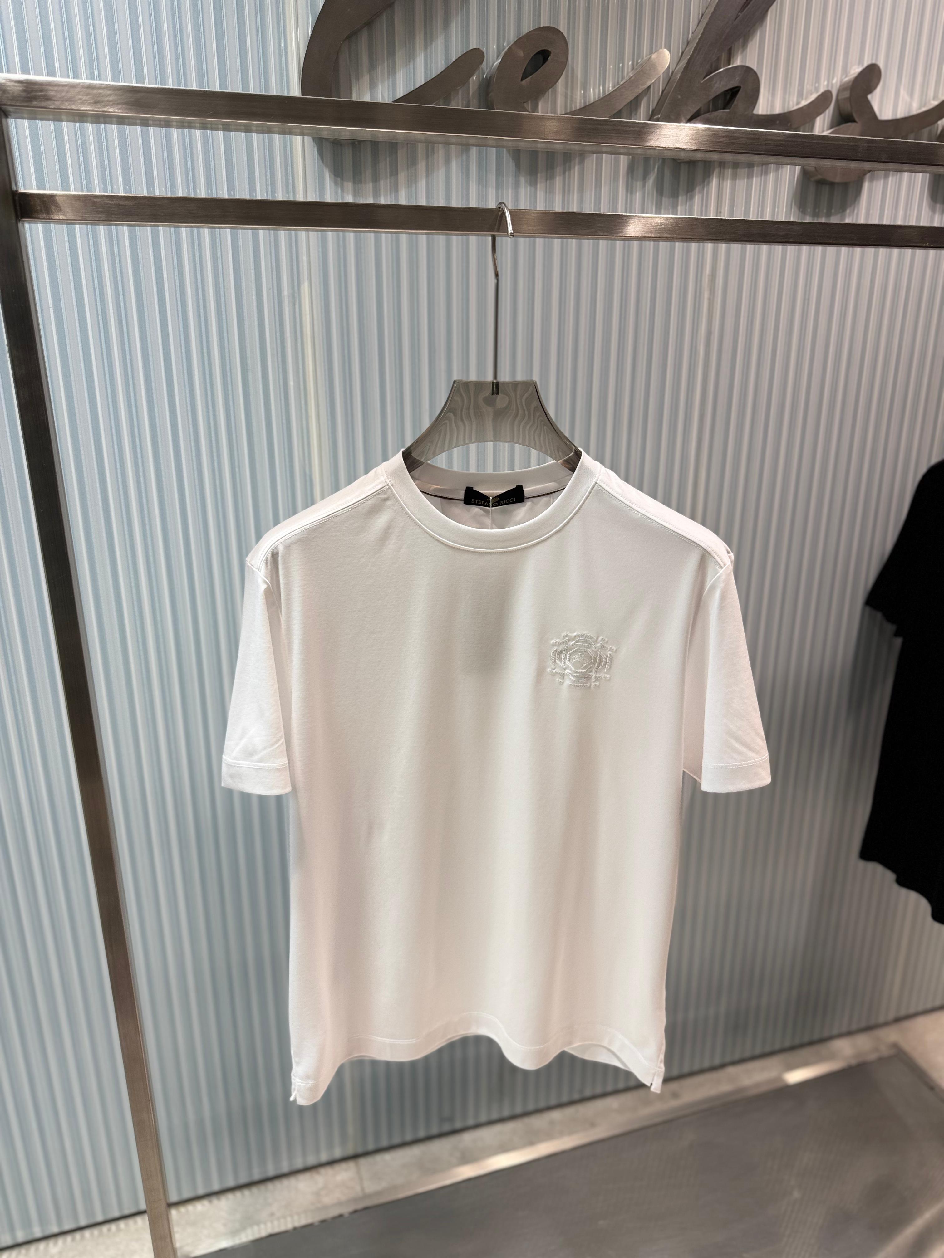 Stefano Ricci - Silk-Cotton T-Shirt in Optic White with Embroidered Octagon Logo