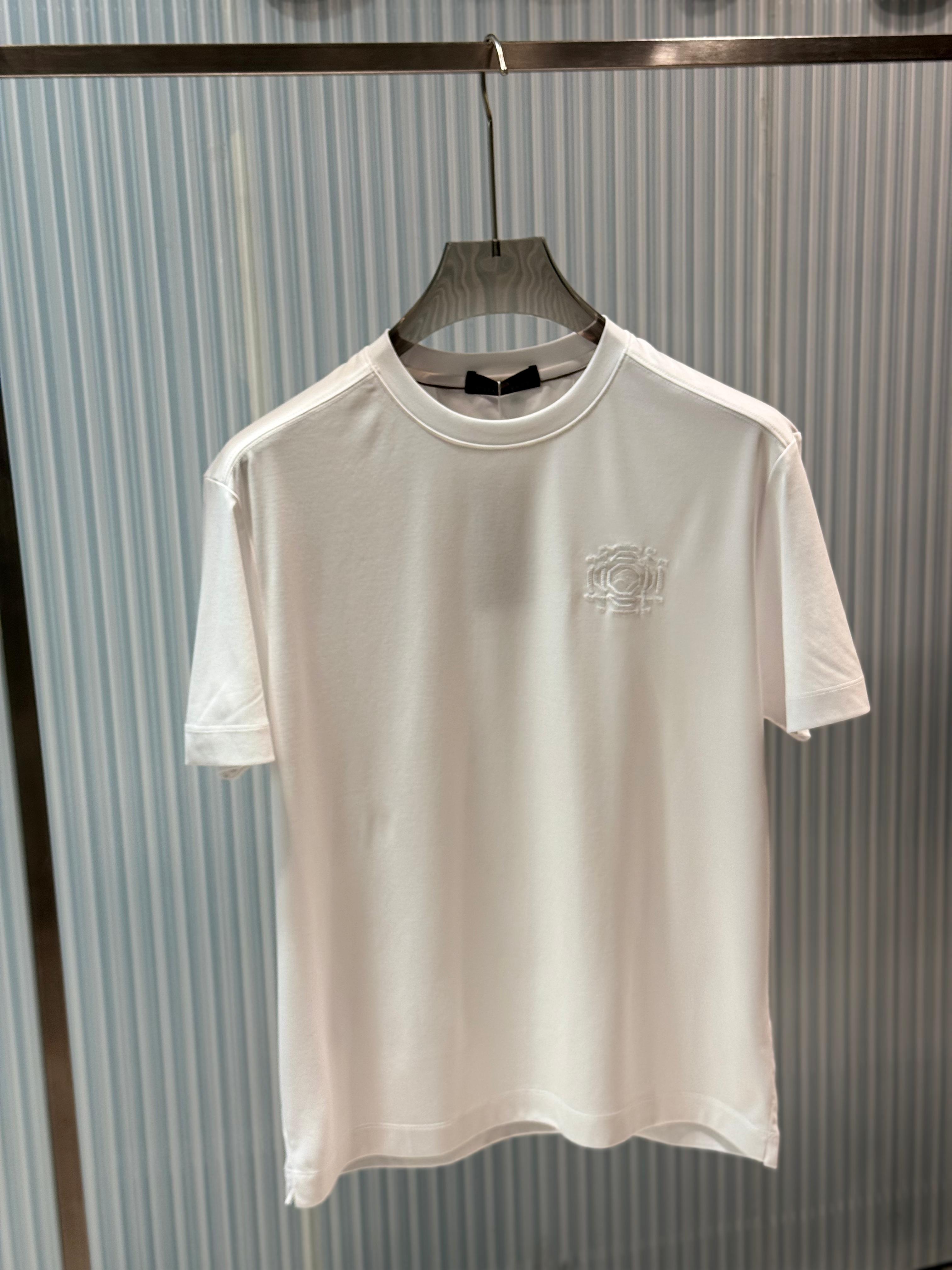 Stefano Ricci - Silk-Cotton T-Shirt in Optic White with Embroidered Octagon Logo