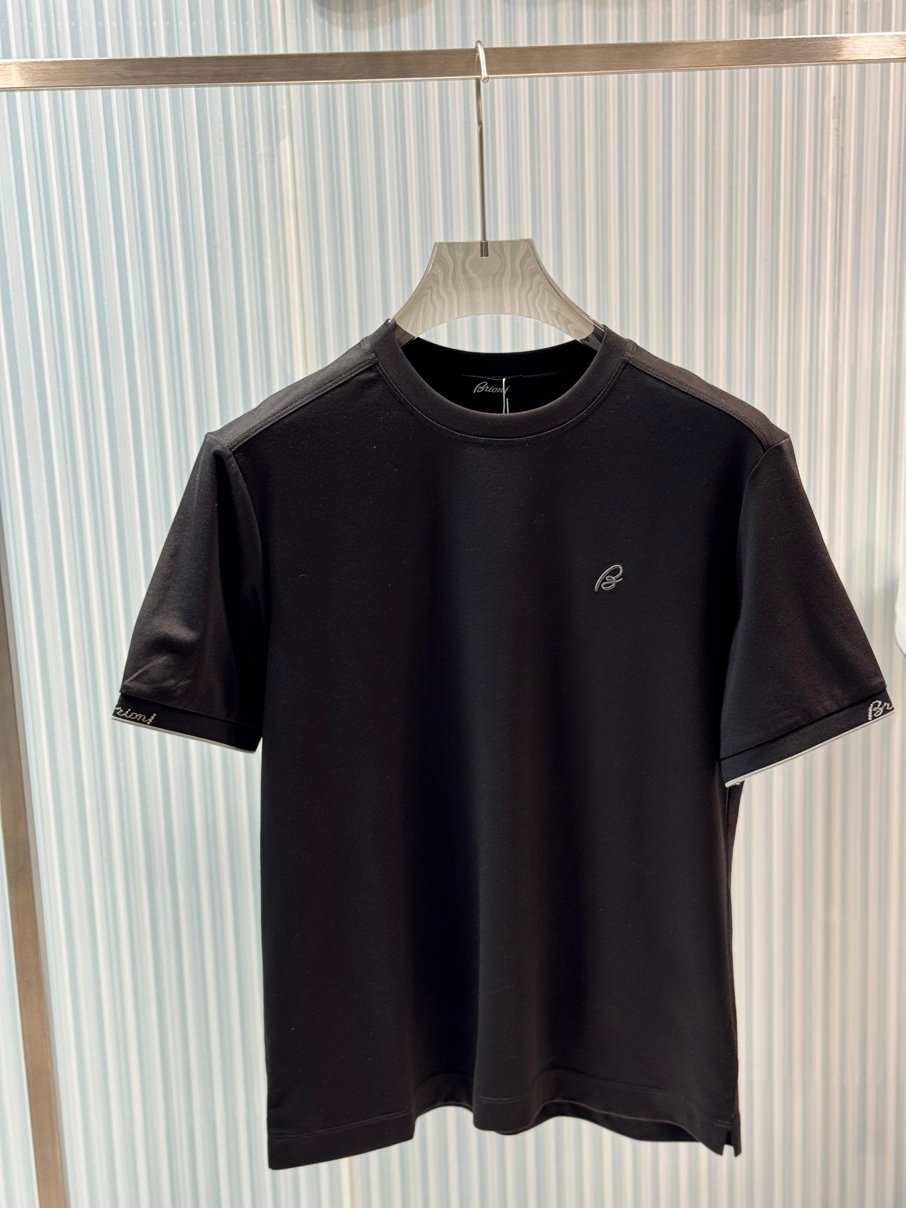 Brioni - Luxury Cotton-Jersey T-Shirt in Midnight Black with Script Logo Cuffs