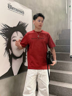 Maison Margiela - Paris Distressed Logo T-Shirt in Burgundy Red