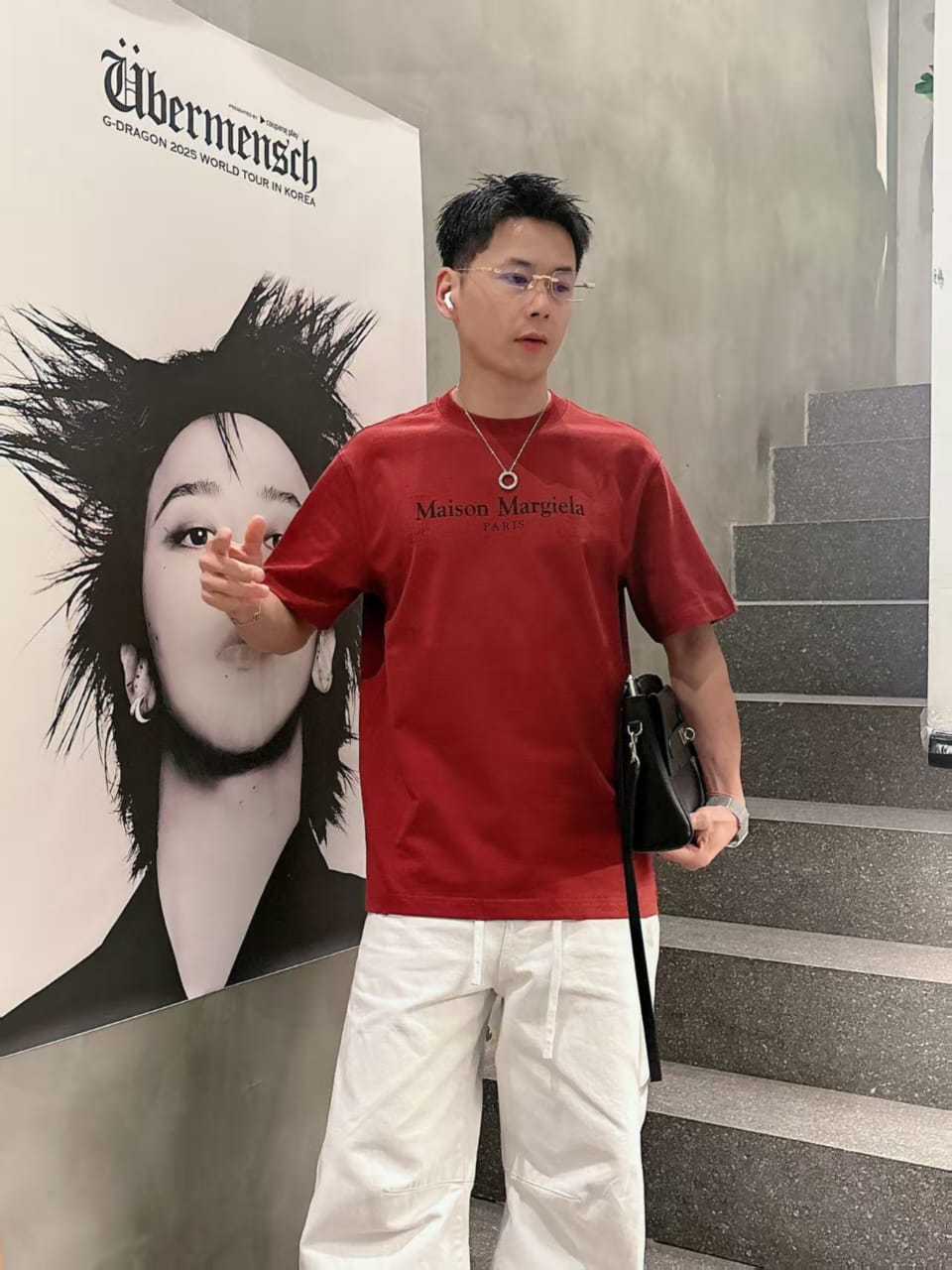 Maison Margiela - Paris Distressed Logo T-Shirt in Burgundy Red