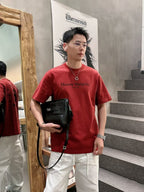 Maison Margiela - Paris Distressed Logo T-Shirt in Burgundy Red