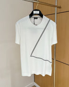 Zegna - Men's White Textured Knit T-Shirt with Geometric Piping