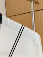 Zegna - Men's White Textured Knit T-Shirt with Geometric Piping