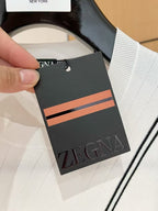 Zegna - Men's White Textured Knit T-Shirt with Geometric Piping