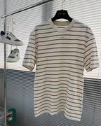 Prada - Striped Cotton T-Shirt with Logo Print