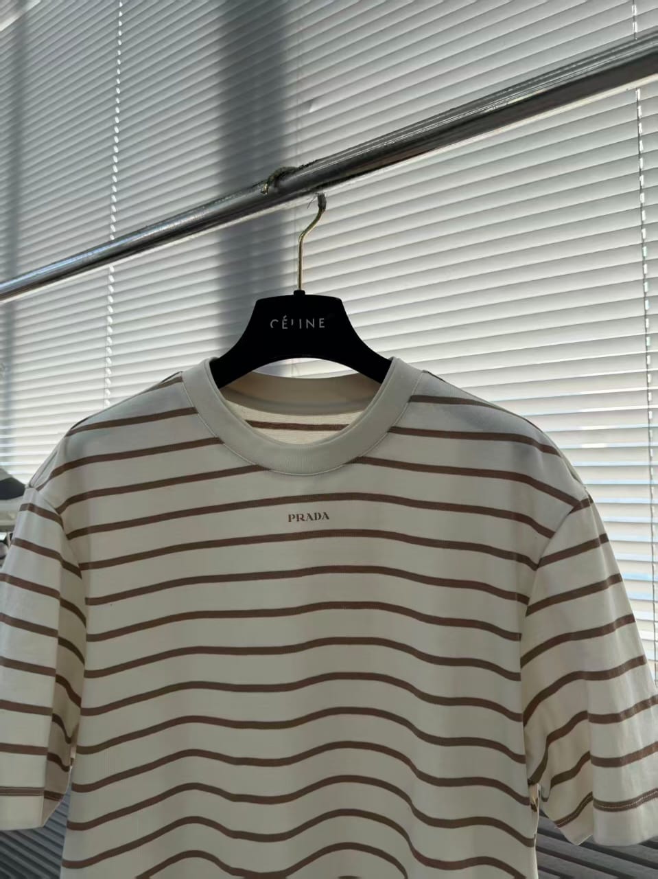 Prada - Striped Cotton T-Shirt with Logo Print