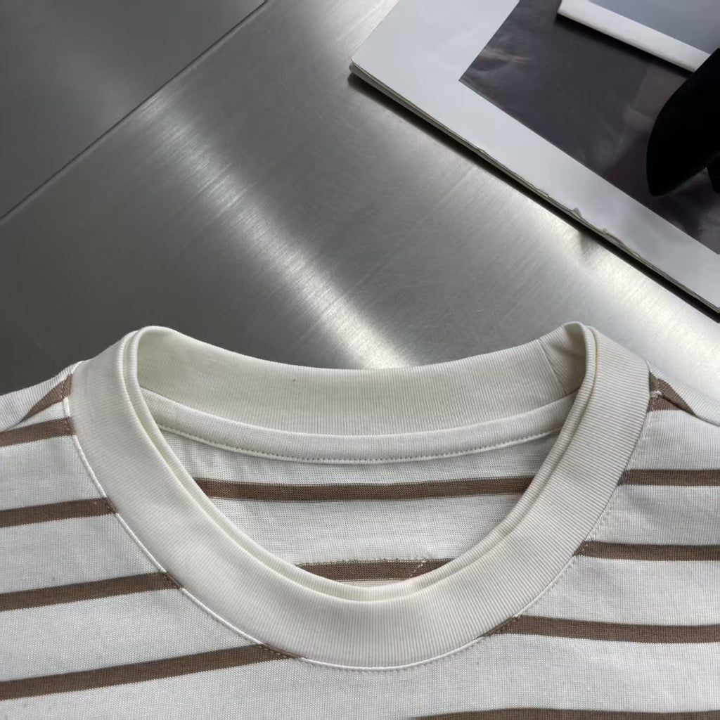 Prada - Striped Cotton T-Shirt with Logo Print