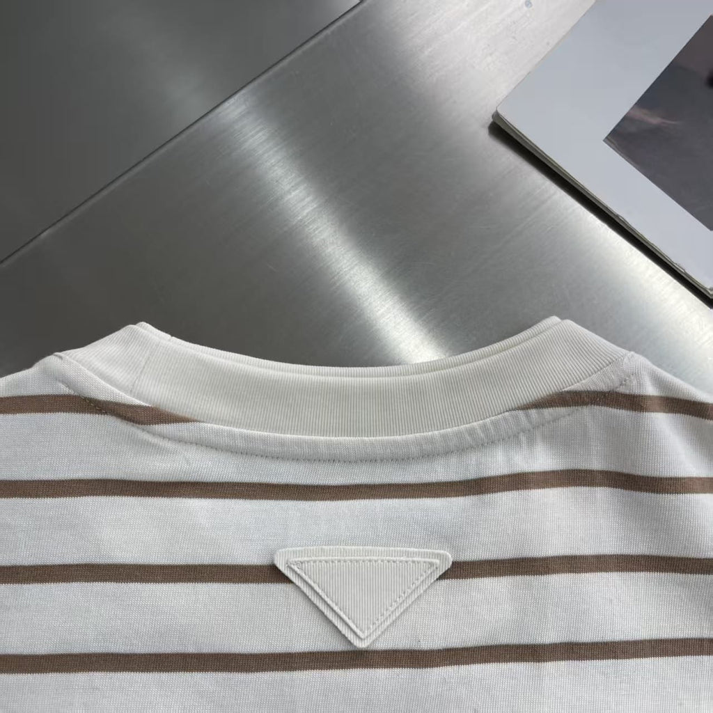 Prada - Striped Cotton T-Shirt with Logo Print