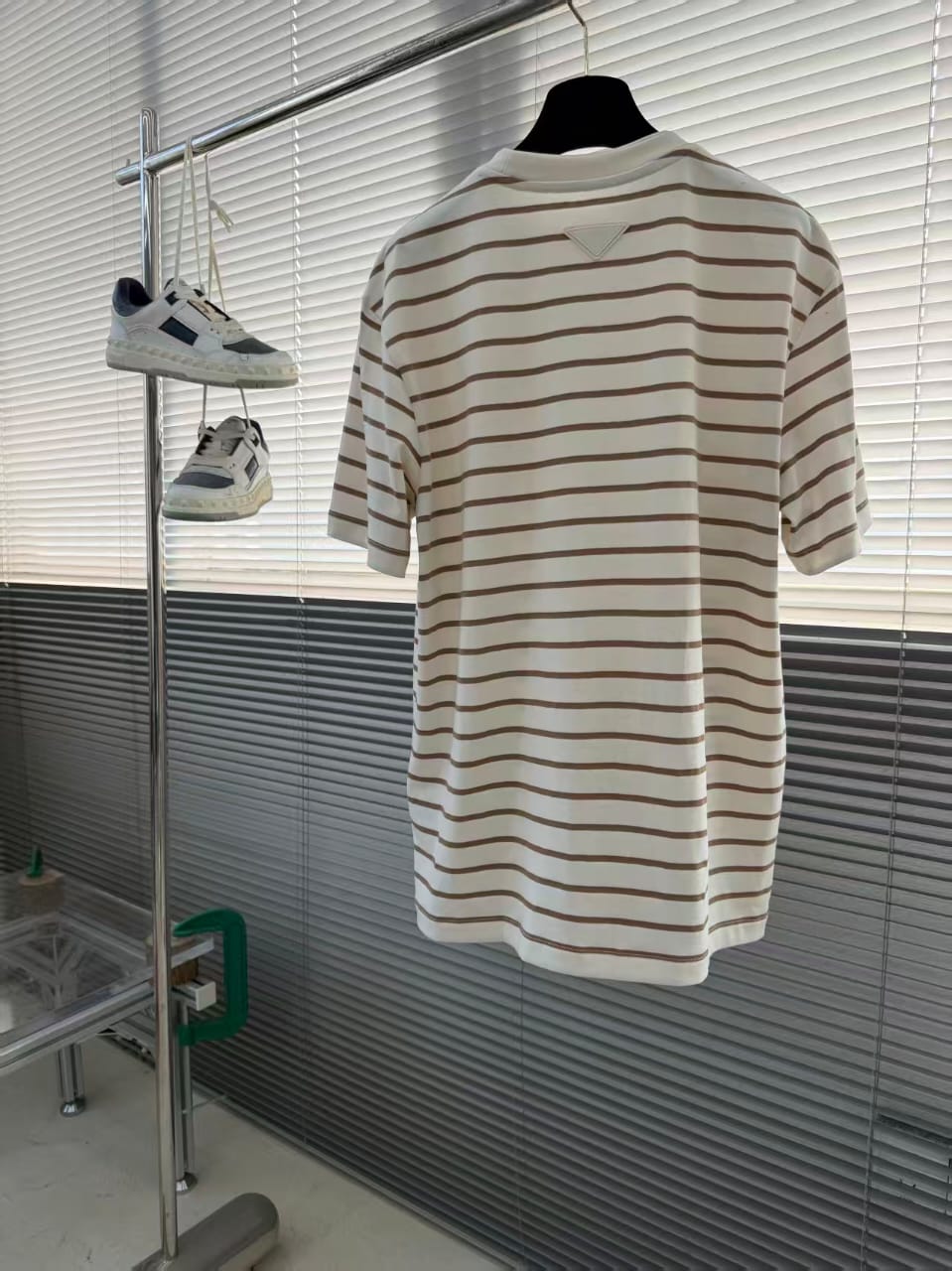 Prada - Striped Cotton T-Shirt with Logo Print