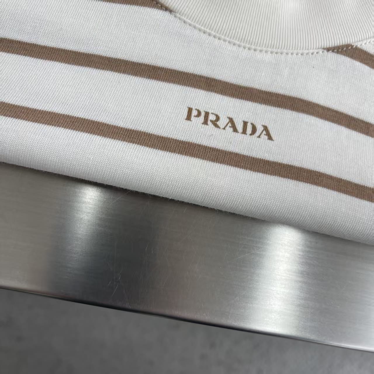 Prada - Striped Cotton T-Shirt with Logo Print