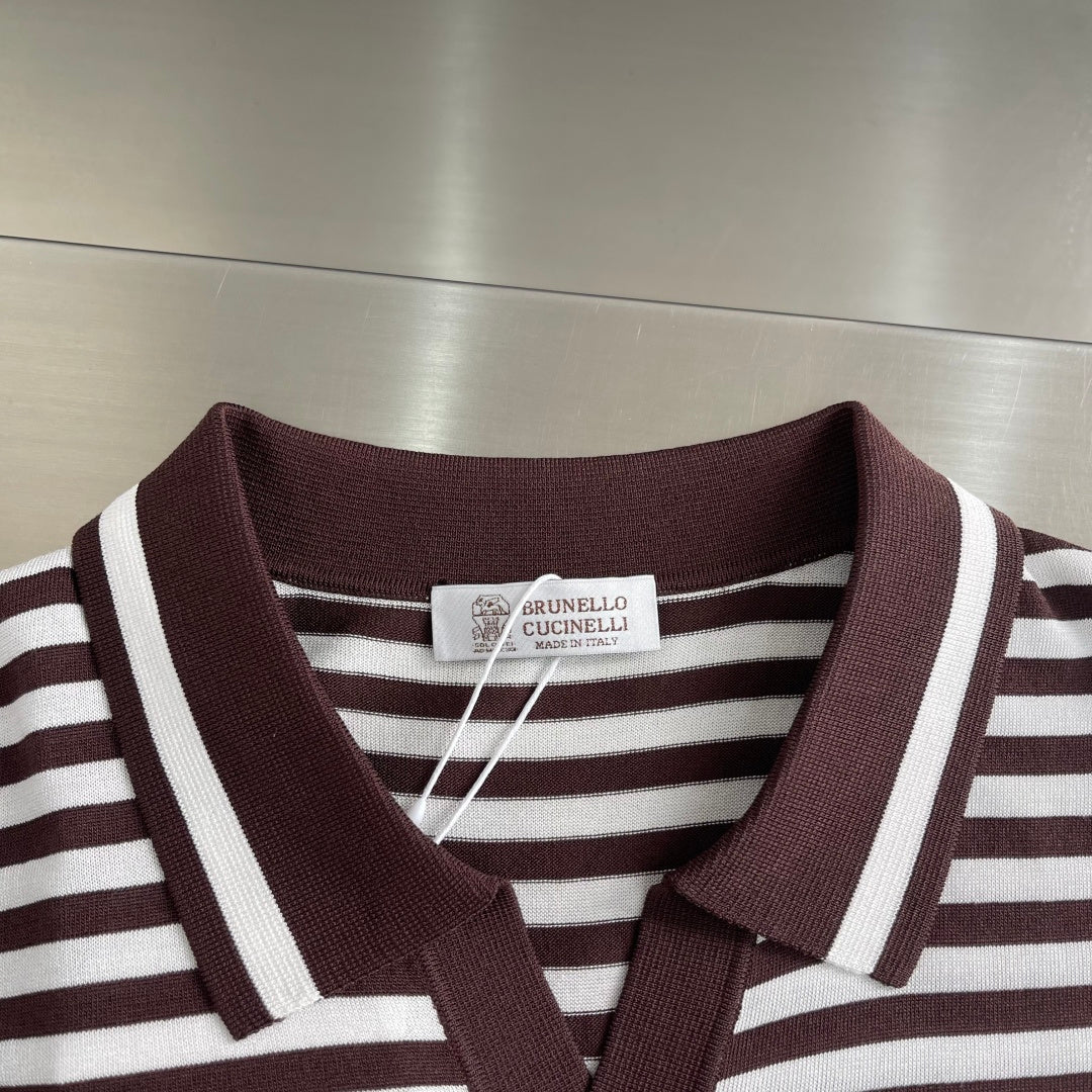 Brunello Cucinelli - Striped Cotton & Silk Knit Polo Shirt