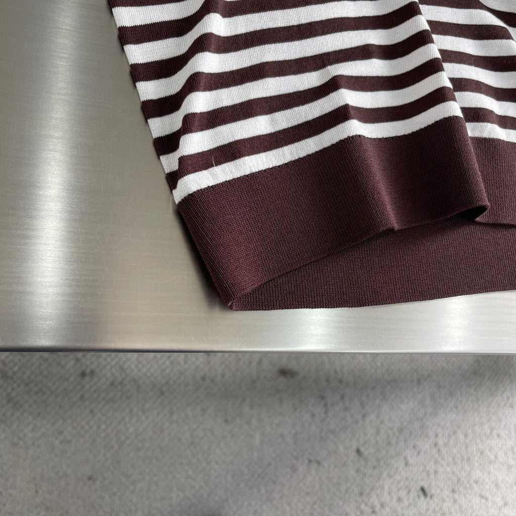 Brunello Cucinelli - Striped Cotton & Silk Knit Polo Shirt
